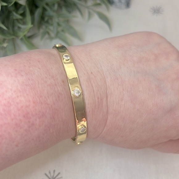 Gold Crystal Bangle Cuff Bracelet - Picture 8 of 8